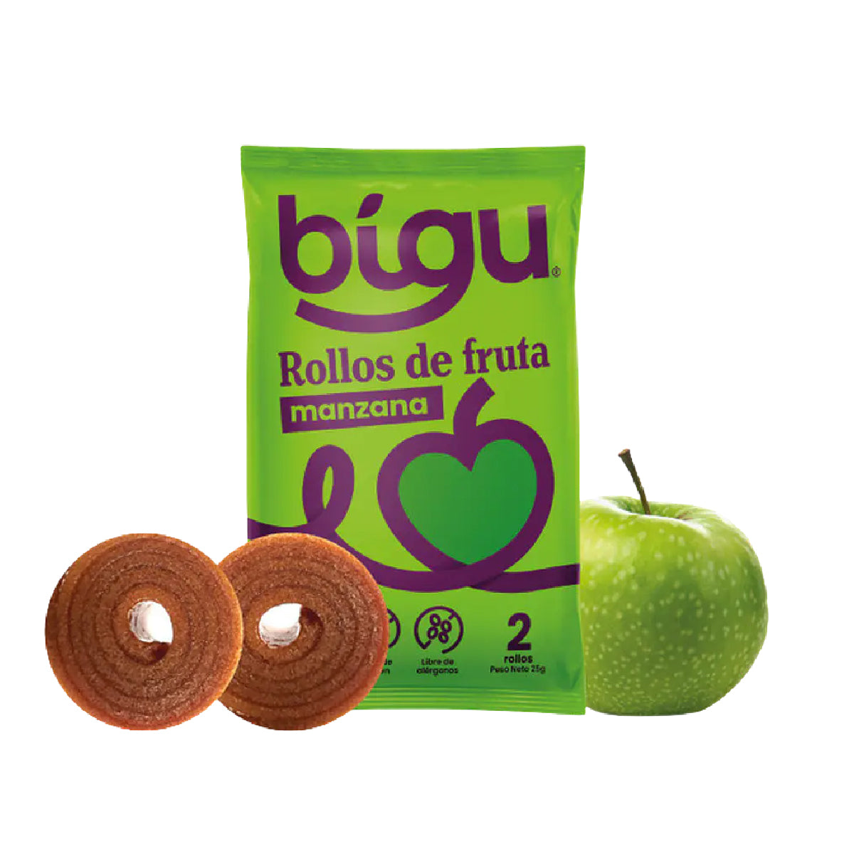 Rollos de Fruta Manzana Bigu 5 Un de 25 g