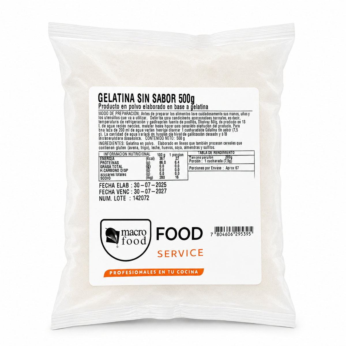 Gelatina Sin Sabor Macro Food 500 g