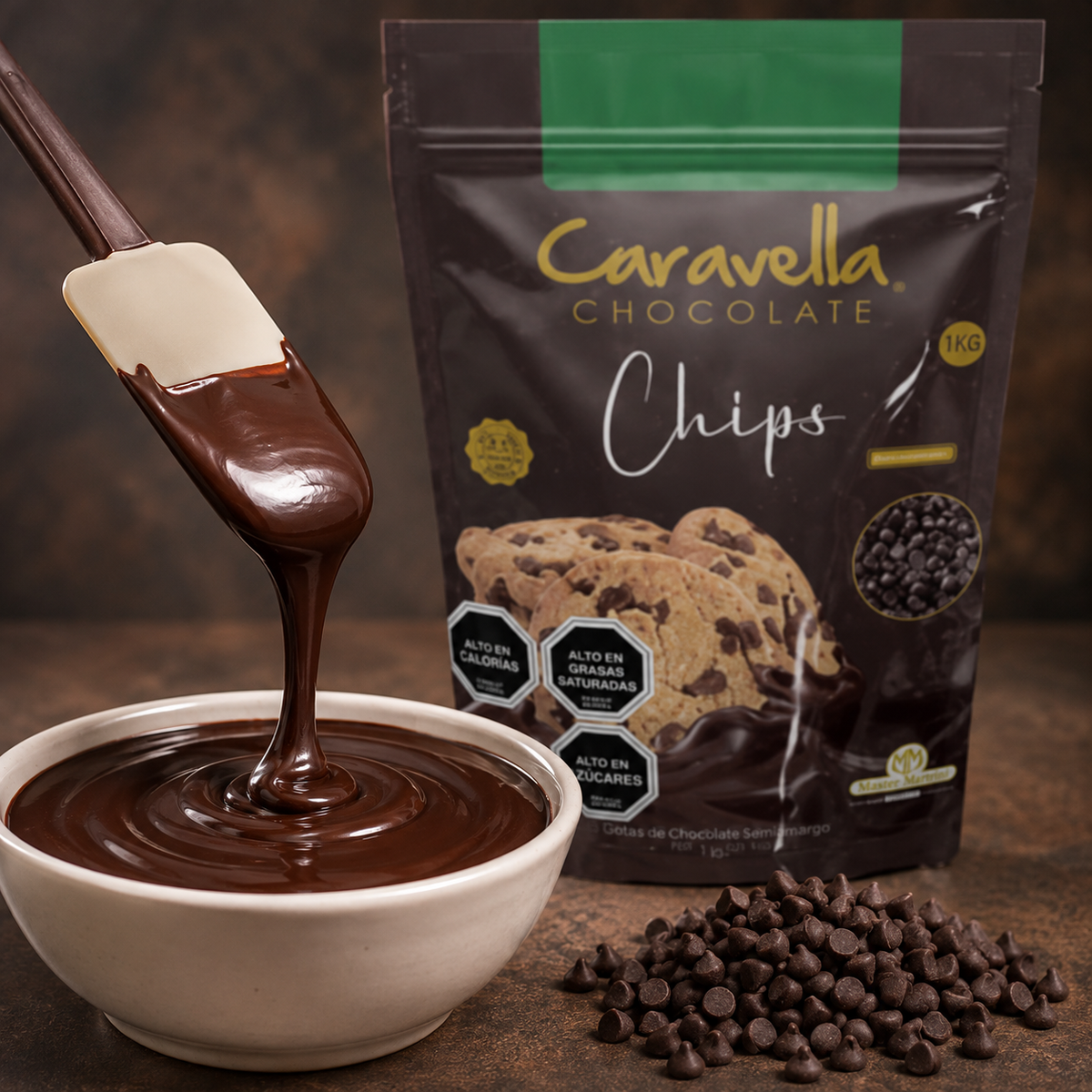 Cobertura De Chocolate Chips Caravella Semi Amargo 1 kg