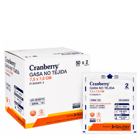 Gasa Estéril 7.5x7.5cm No Tejida Cramberry 50 Sobres