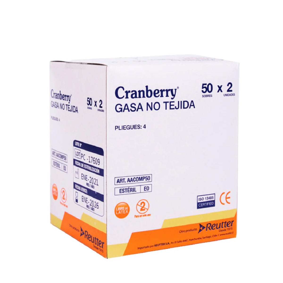 Gasa Estéril 7.5x7.5cm No Tejida Cramberry 50 Sobres