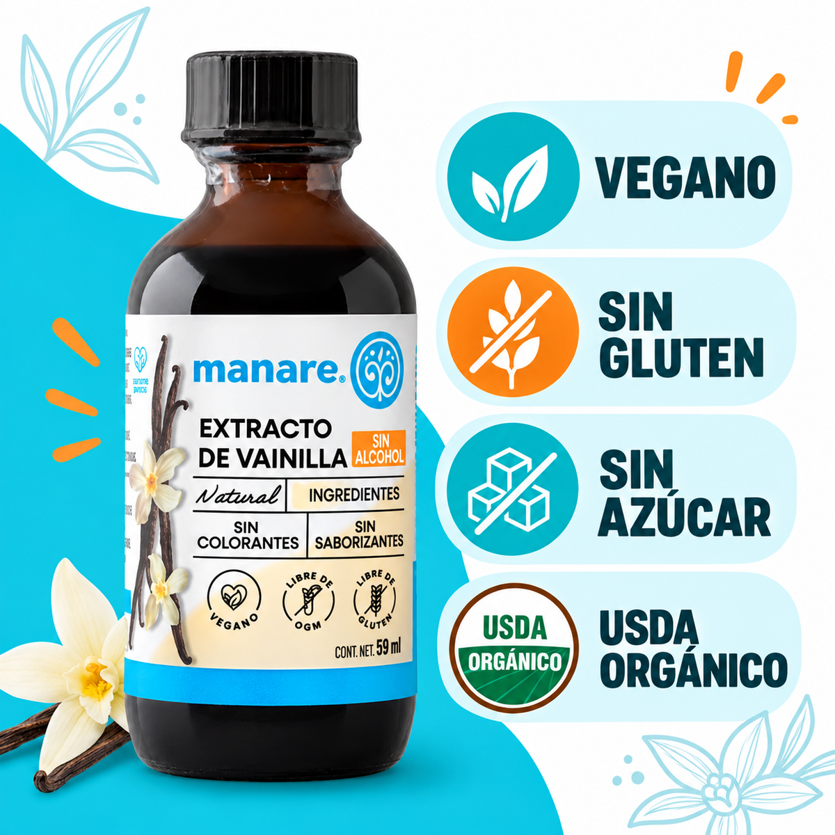 Extracto de Vainilla Natural Sin Alcohol Manare 59 ml