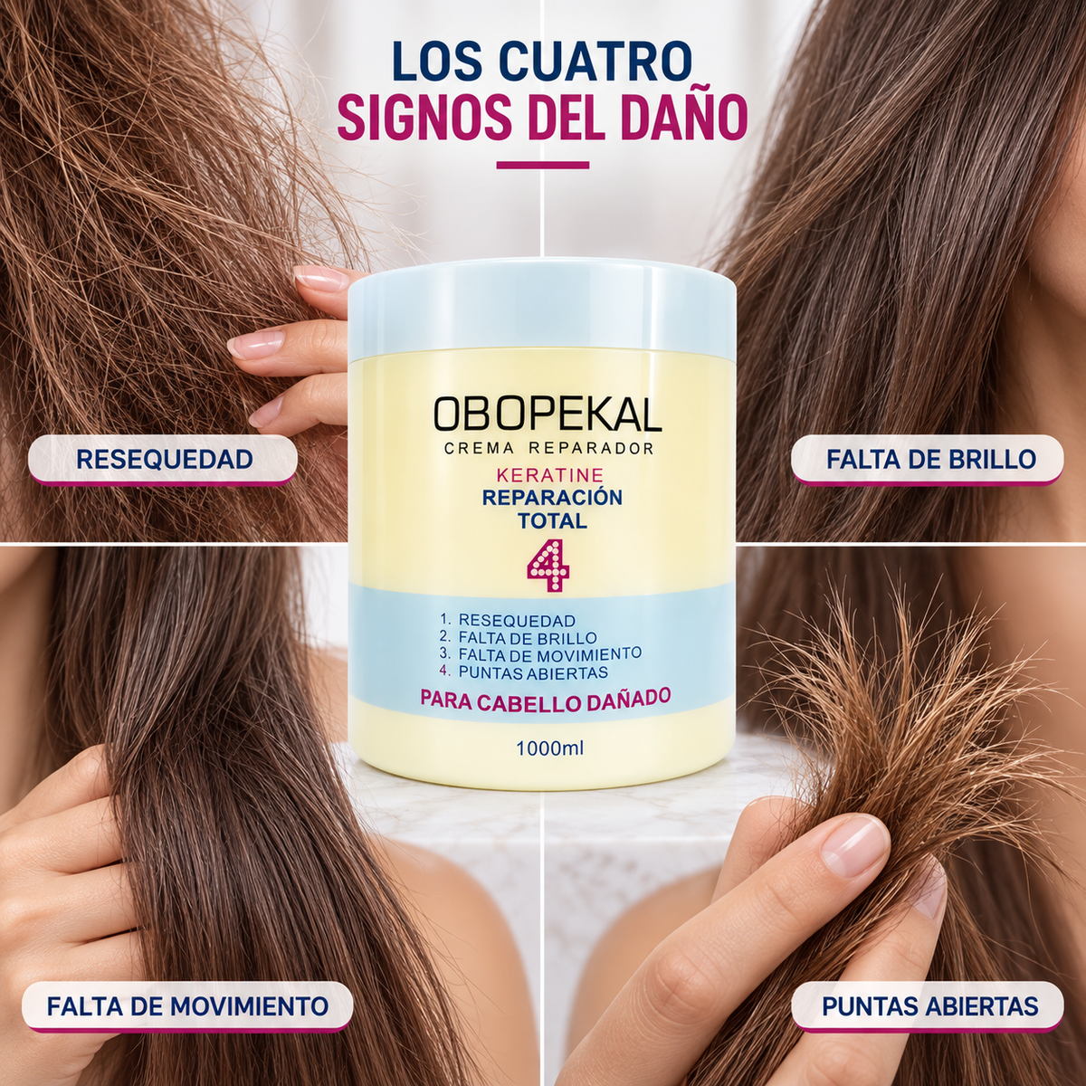 Crema Capilar Keratina Reparación Total 4 Obopekal 1000 ml