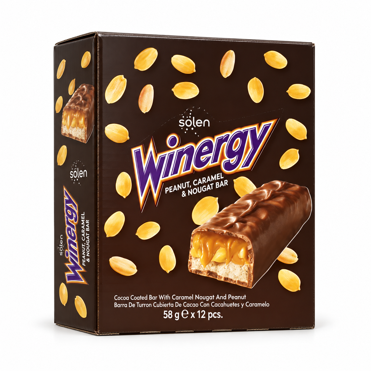 Barra de Chocolate Turrón Maní y Caramelo Winergy Caja 12 un.