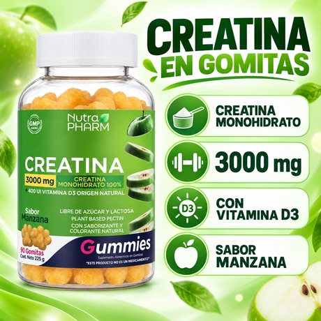 Gomitas de Creatina y Vitamina D3 Manzana NutraPharm 90 Un