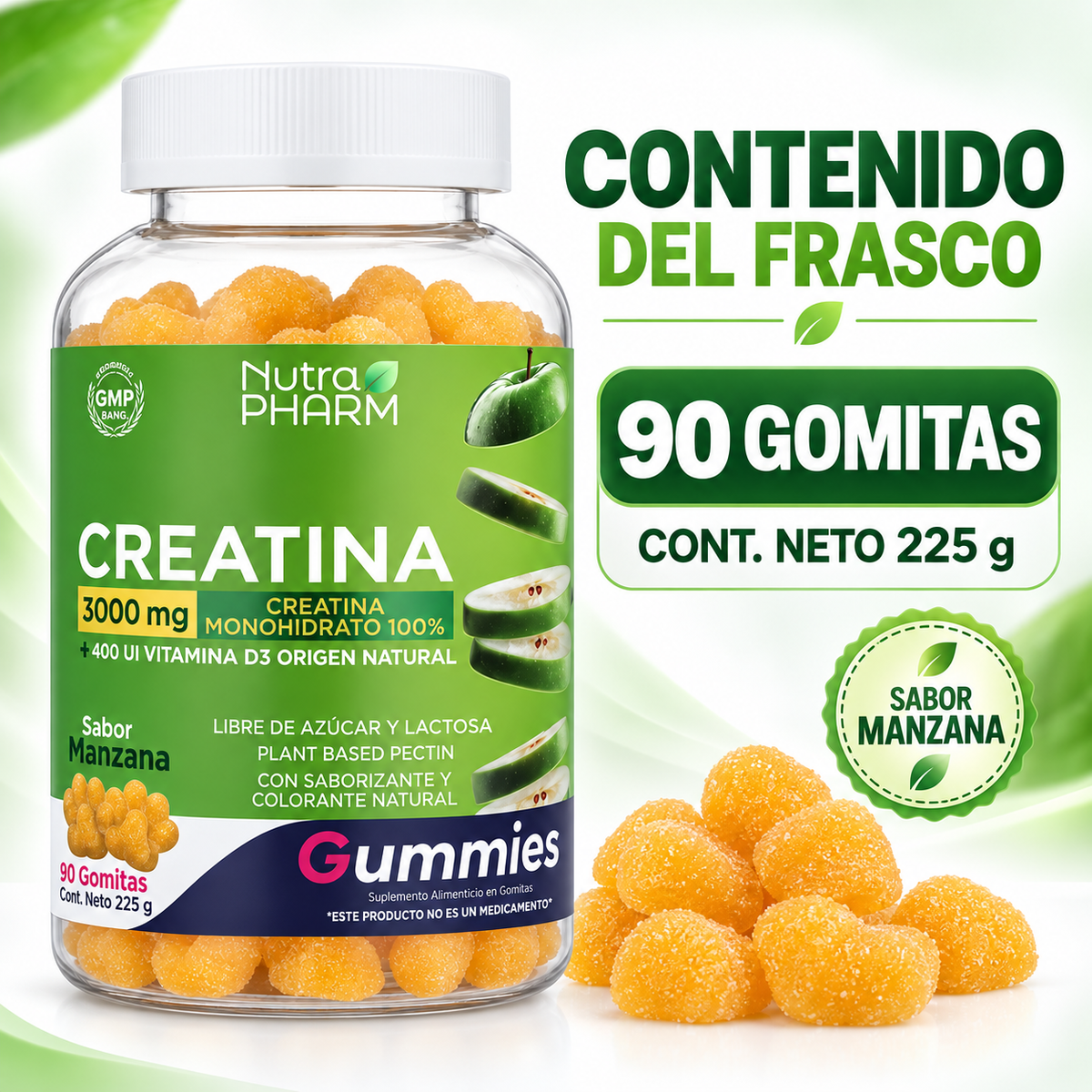Gomitas de Creatina y Vitamina D3 Manzana NutraPharm 90 Un