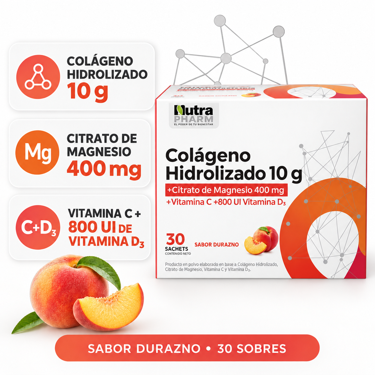 Colágeno Hidrolizado Nutrapharm Durazno 30 Sobres