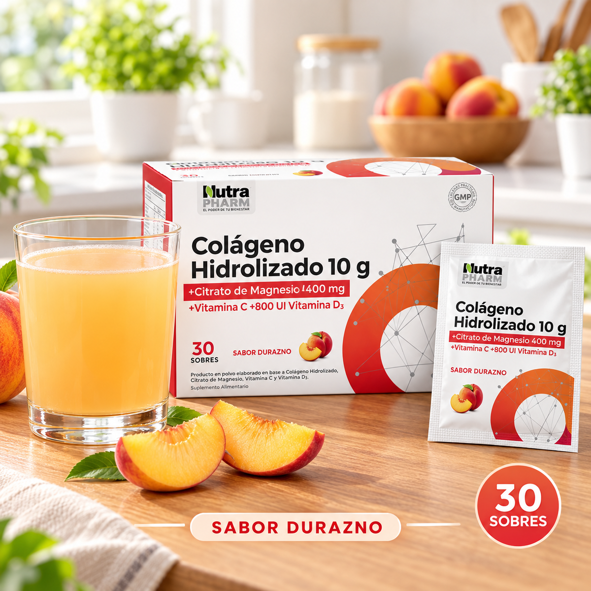 Colágeno Hidrolizado Nutrapharm Durazno 30 Sobres