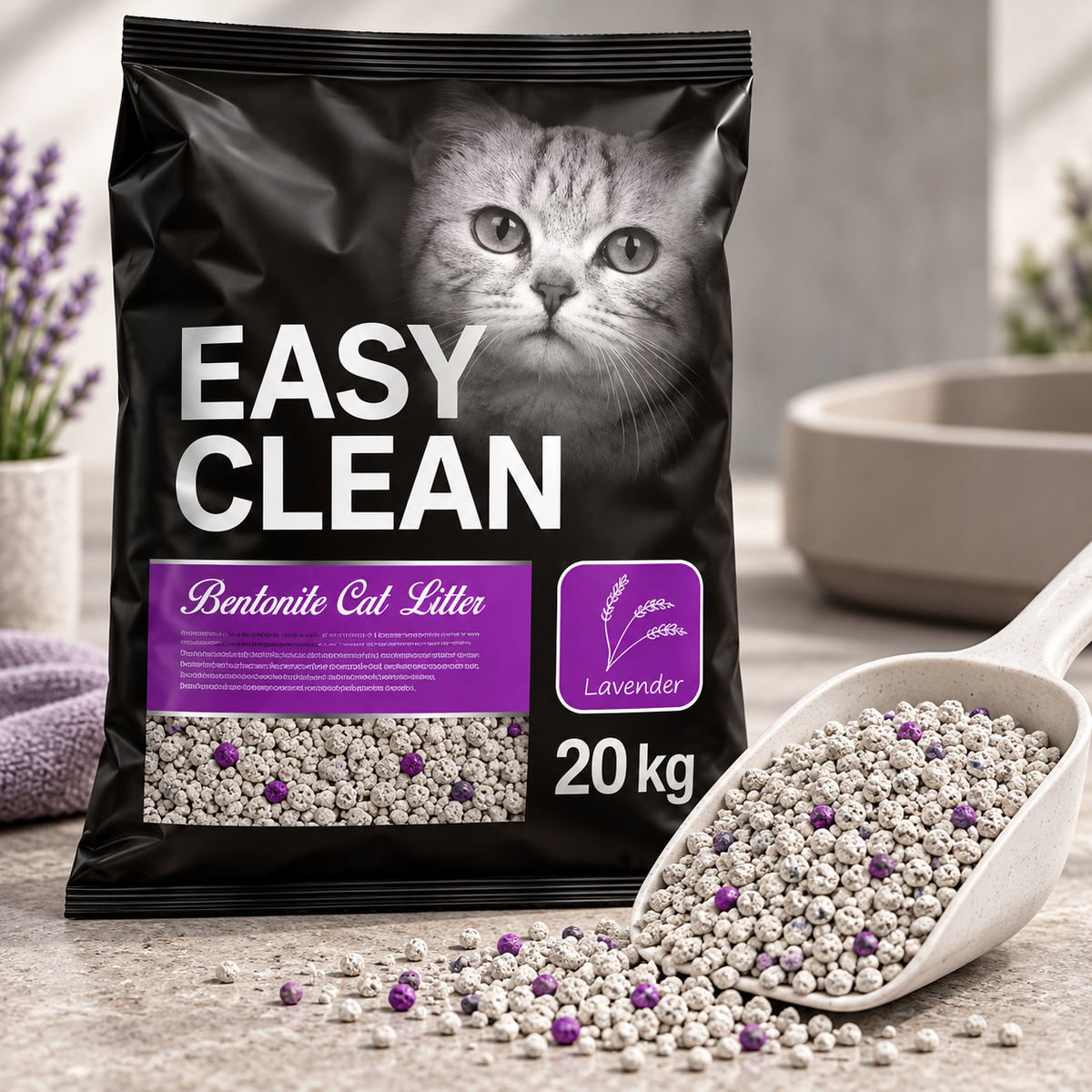 Arena Aglutinante Sanitaria para Gatos Easy Clean Lavanda 20 kg