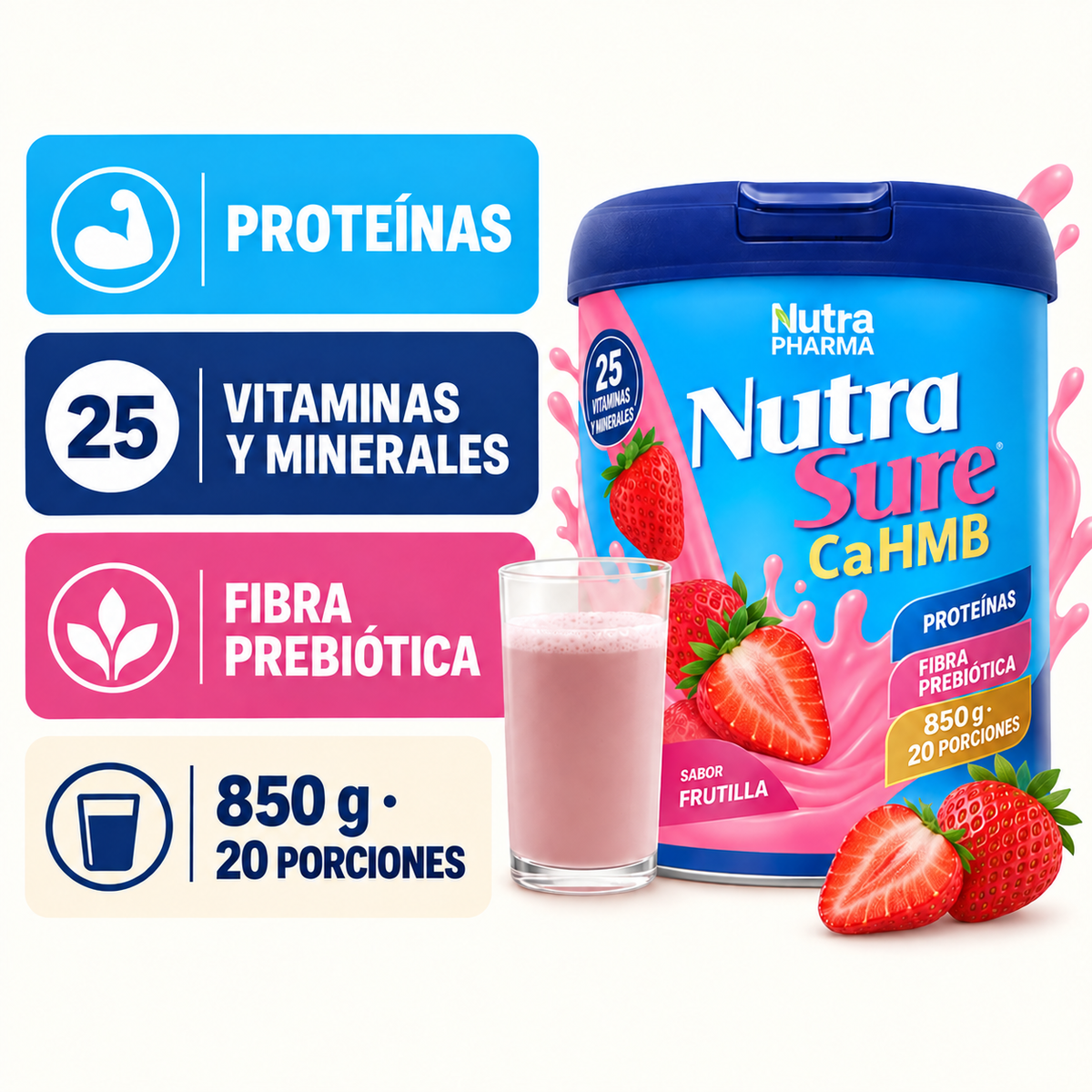 Nutrasure Cahmb Frutilla Nutrapharm 850 g