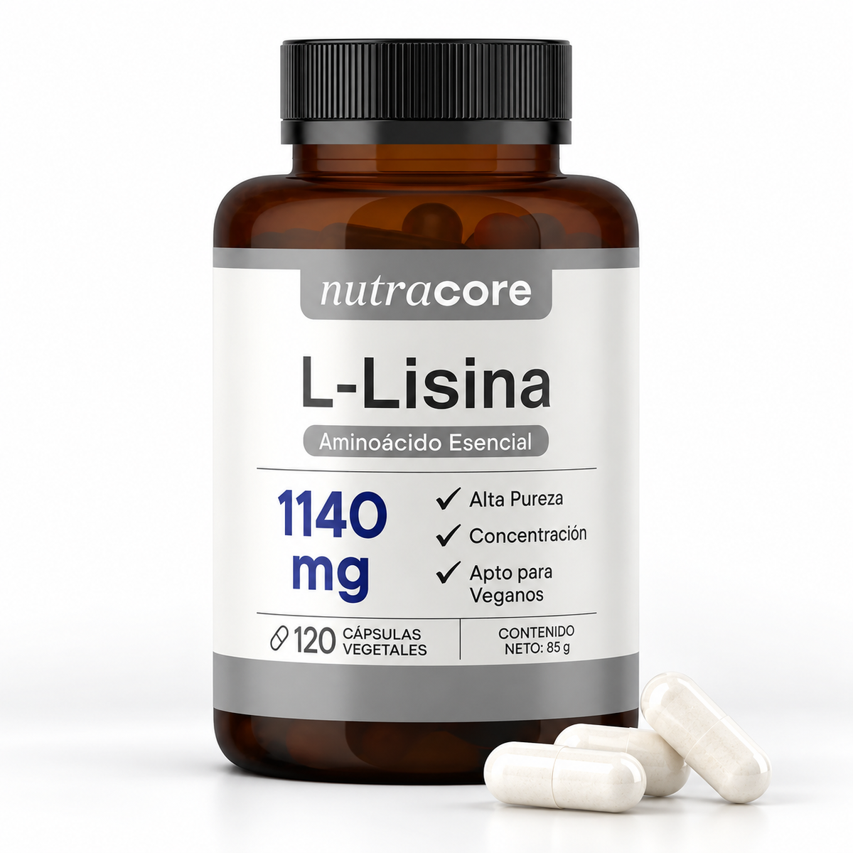 L-Lisina 100% Pura Nutracore 1140 mg 120 Cáps