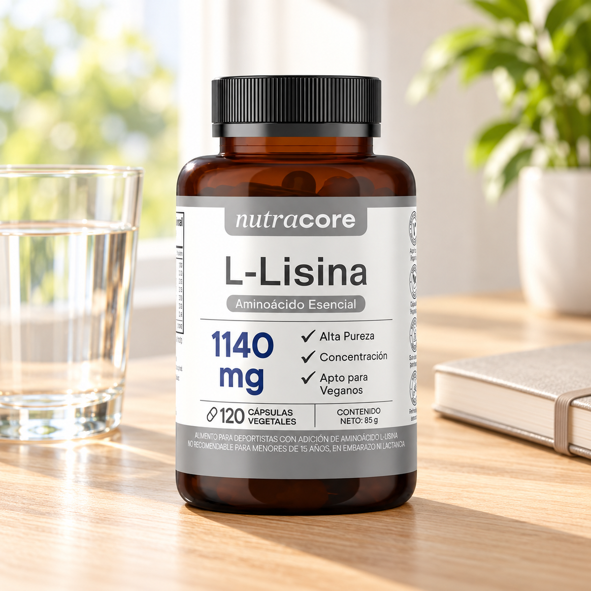 L-Lisina 100% Pura Nutracore 1140 mg 120 Cáps