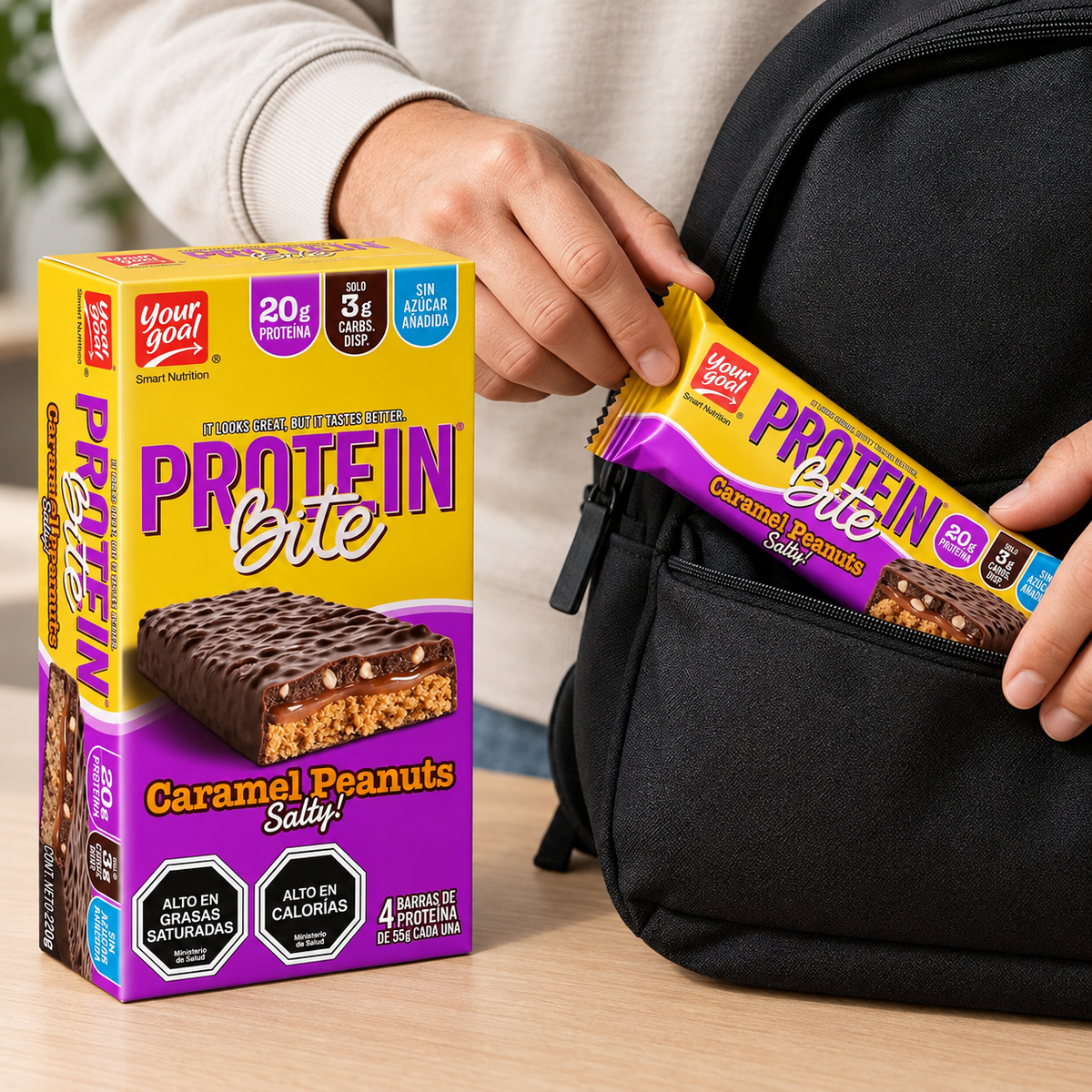 Barra Proteína Bite Your Goal Caramel Peanuts 4 Un de 55 g
