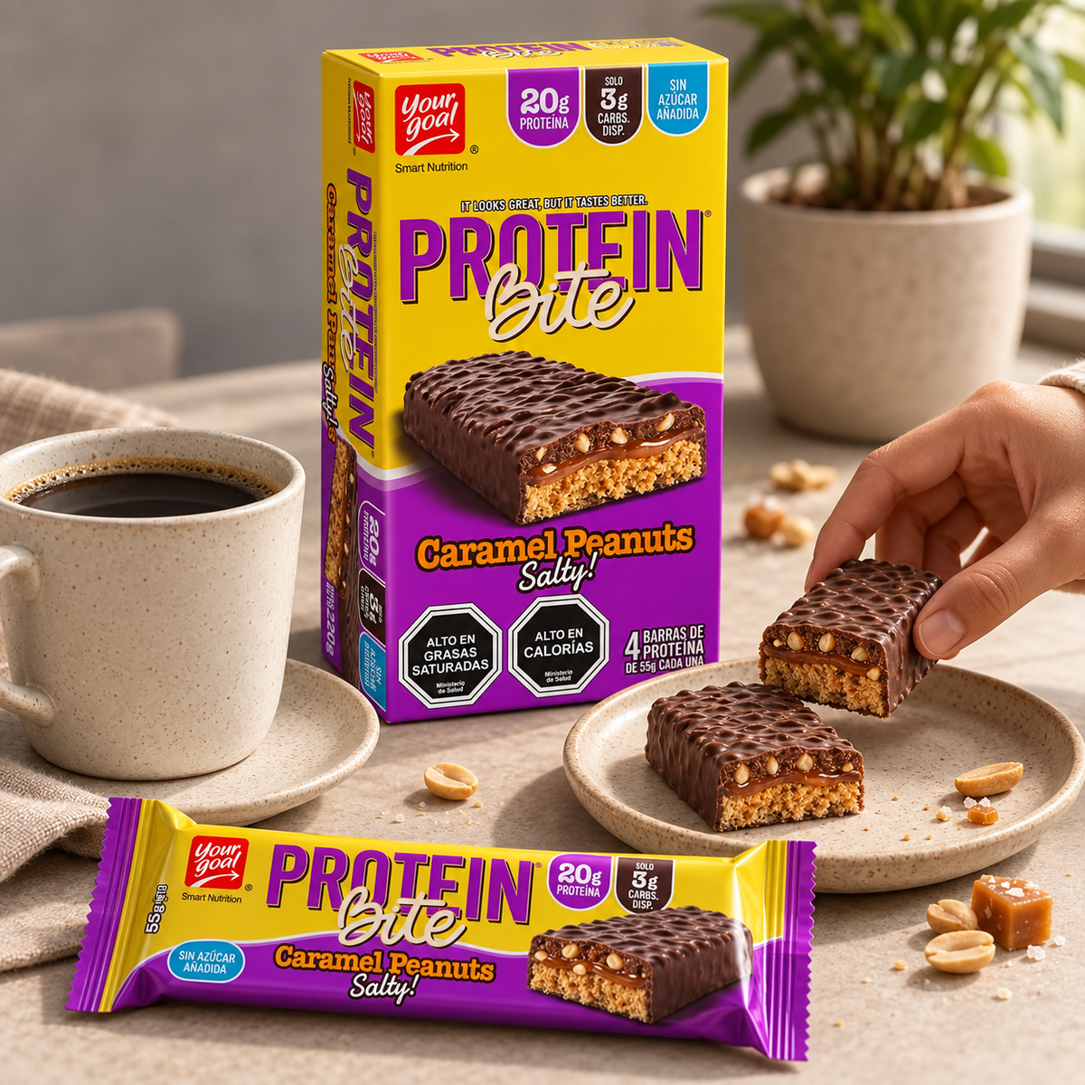 Barra Proteína Bite Your Goal Caramel Peanuts 4 Un de 55 g