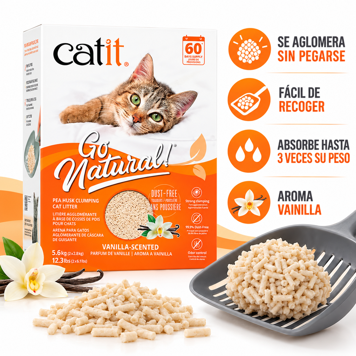 Arena para Gatos Catit Go Natural Aroma Vainilla 5,6 kg
