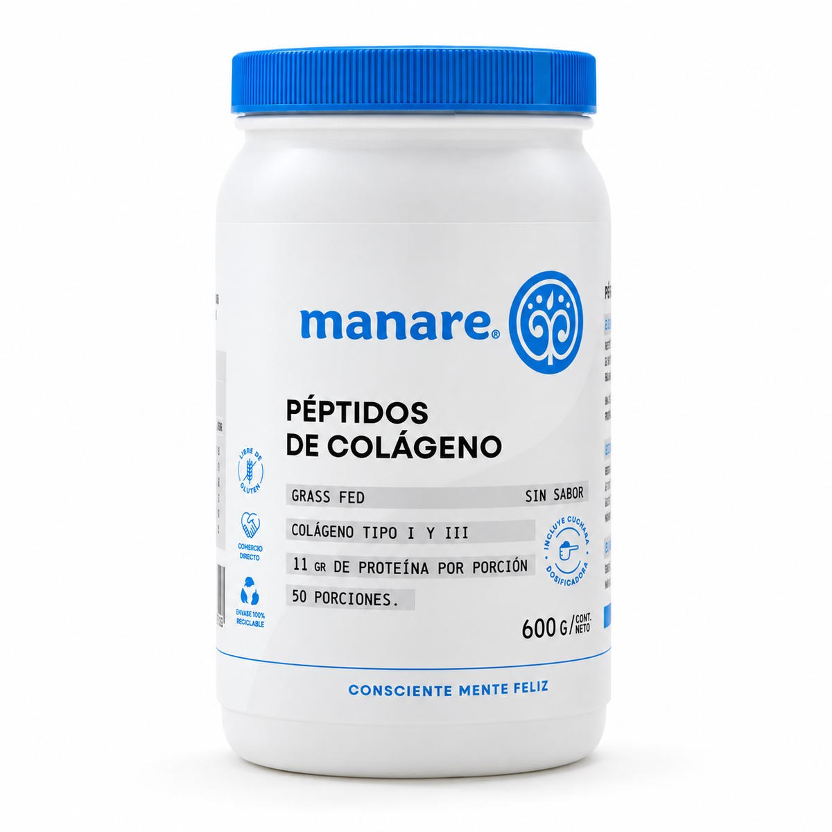 Péptidos de Colágeno en Polvo Manare Sin Sabor 600 g