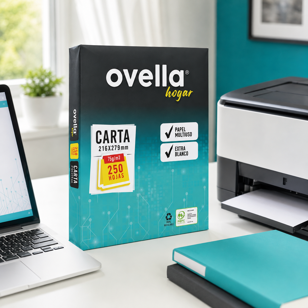 Resma Papel Tamaño Carta Blanco Ovella 75 g/m² de 250 Hojas