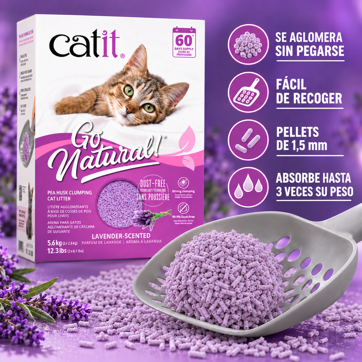 Arena para Gatos Catit Go Natural Aroma Lavanda 5,6 kg