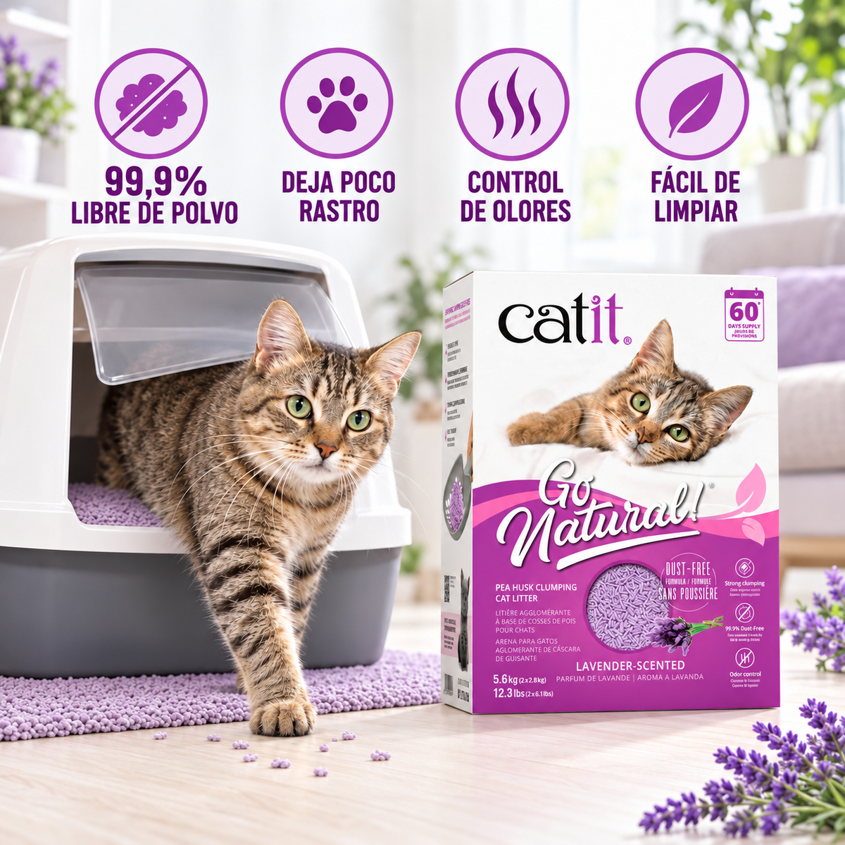 Arena para Gatos Catit Go Natural Aroma Lavanda 5,6 kg