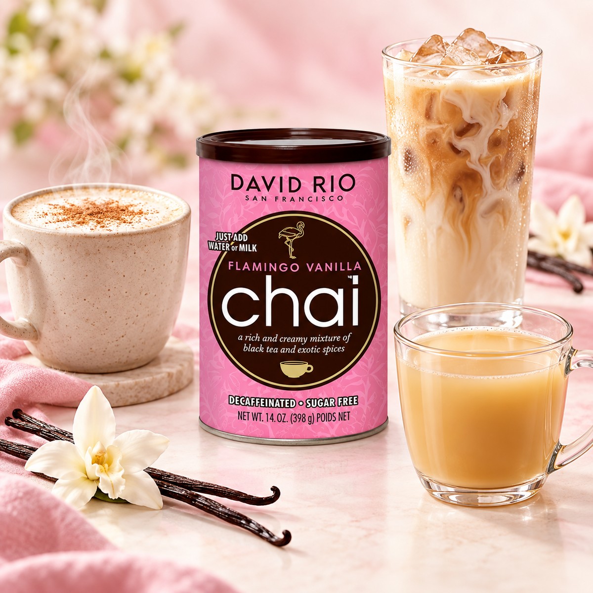 Té Chai Flamingo Vanilla David Rio Sin Azúcar 337 g