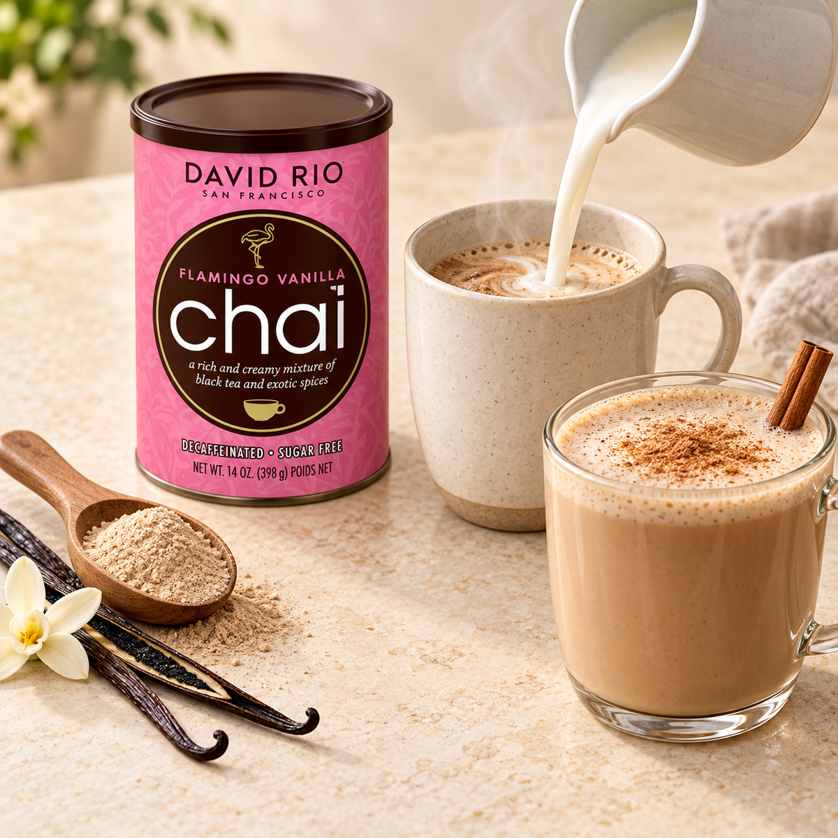 Té Chai Flamingo Vanilla David Rio Sin Azúcar 337 g