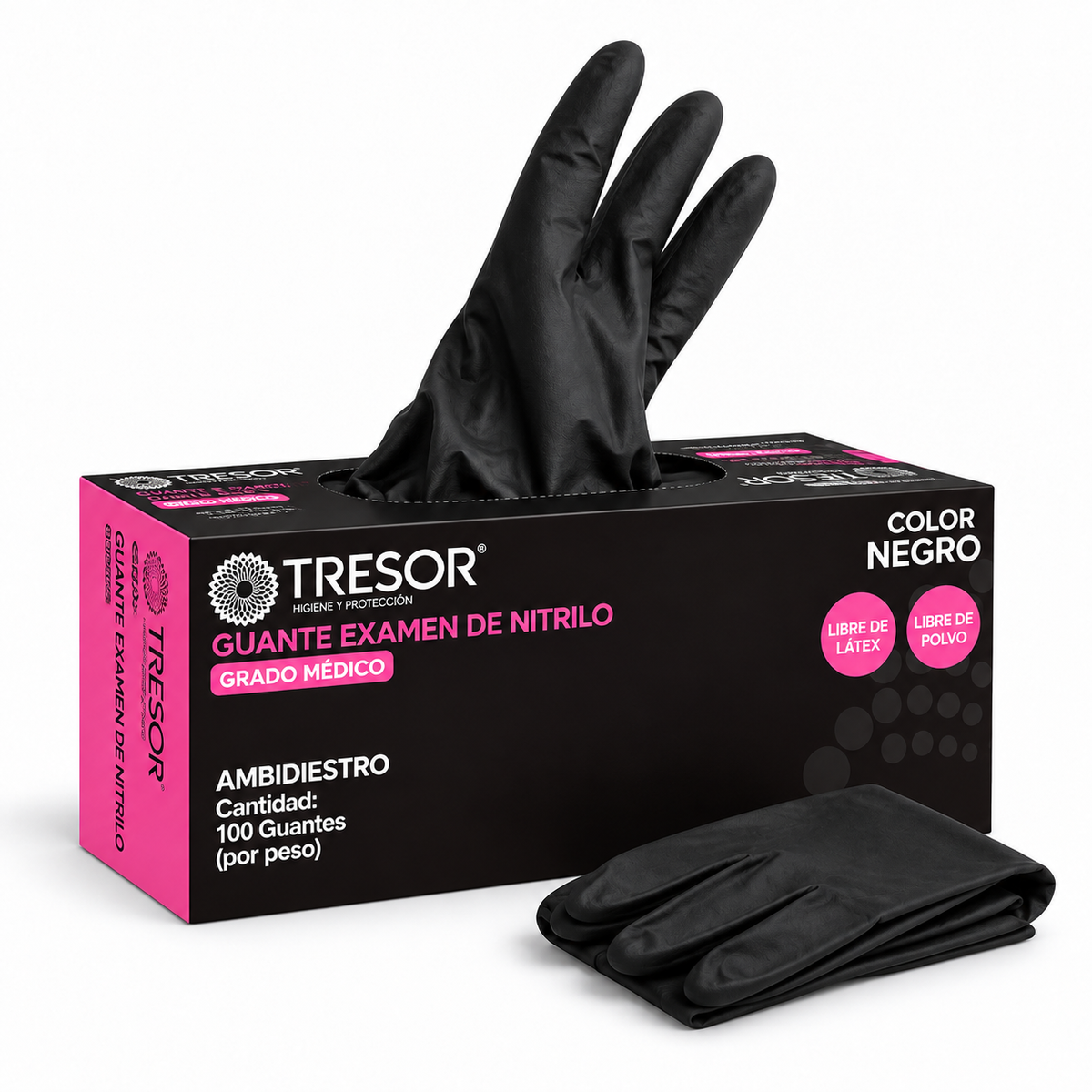 Guantes de Nitrilo Texturizados Tresor Negro Talla S-M-L 100 Un